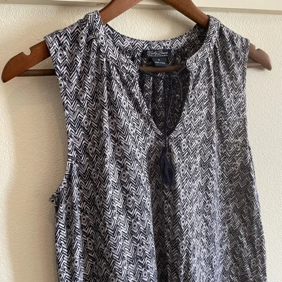 Lucky Brand S Blue White Print Tassel Tank Top Blouse - Picture 2 of 6